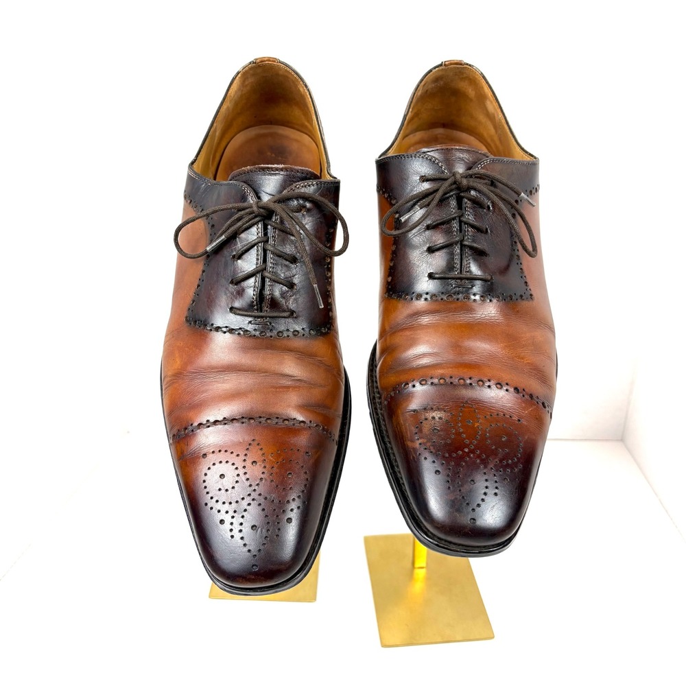Magnanni Mens Two Tone Leather Brogue Oxford Dress Shoes Size 10 M Spain 18273